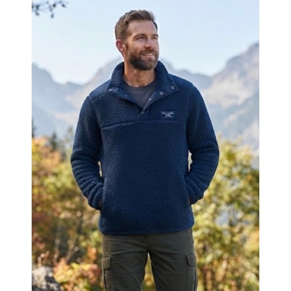 Abercrombie & Fitch Mens Navy Blue Soft A&F Fleece Snap Mock Neck Pullover M